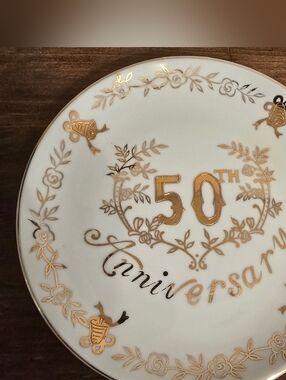 50th Anniversary Decorative Porcelain Plate - Gold Accent
